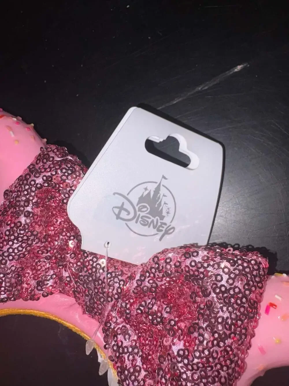 Disney Parks Minnie Mouse Donut Ears Headband Pink Sequin Bow NWT
